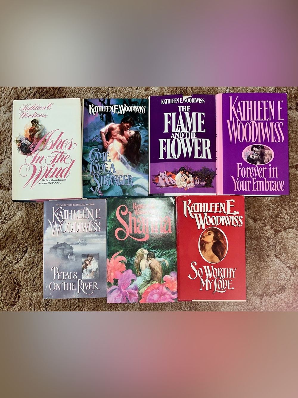Set of 7 Kathleen E. Woodwiss Romance Novels (6 Hardcovers, 1 Paperback)